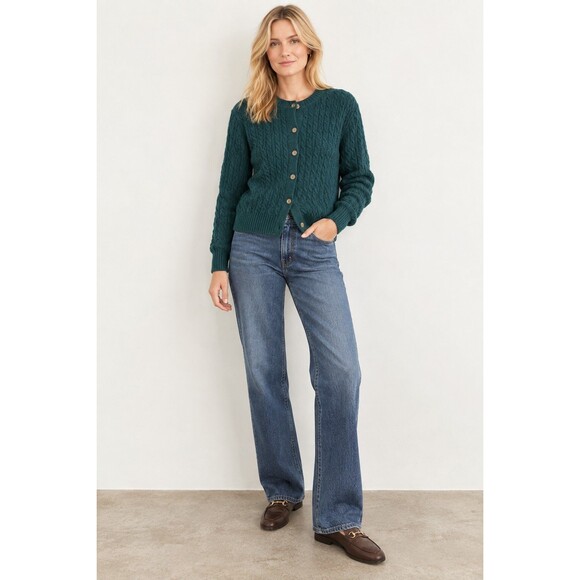 Appleseed's Sweaters - Vintage Green Cardigan Sweater Womens Large 100% Wool Cable Knit Fisherman
